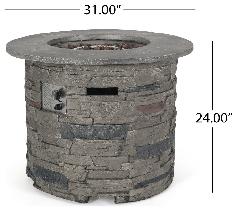 GDF Studio Blomgren 32" Stone Circular MGO Fire Pit with Gray Top, 40,000 BTU