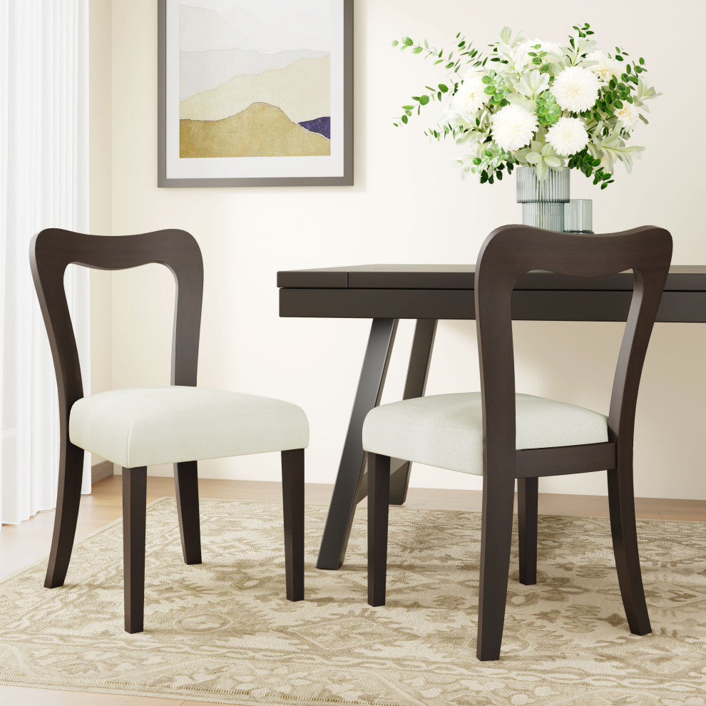 GDF Studio Modern Open Back Dining Chair, Set of 2, Dark Brown/Beige