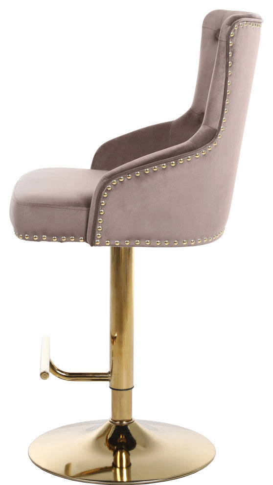 Claude Velvet Upholstered Adjustable Stool, Pink, Gold Base