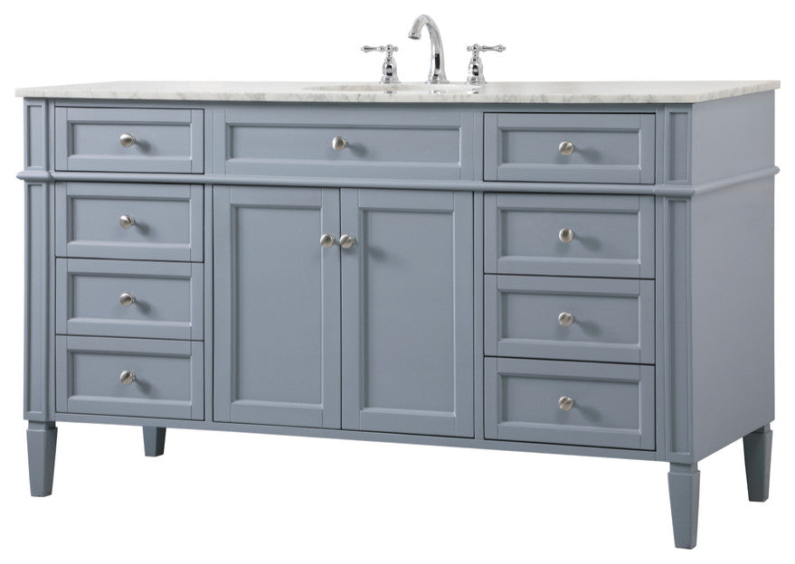 Home Living Vanity with Carrara White Marble Countertop, Gray, 60", Single Sink