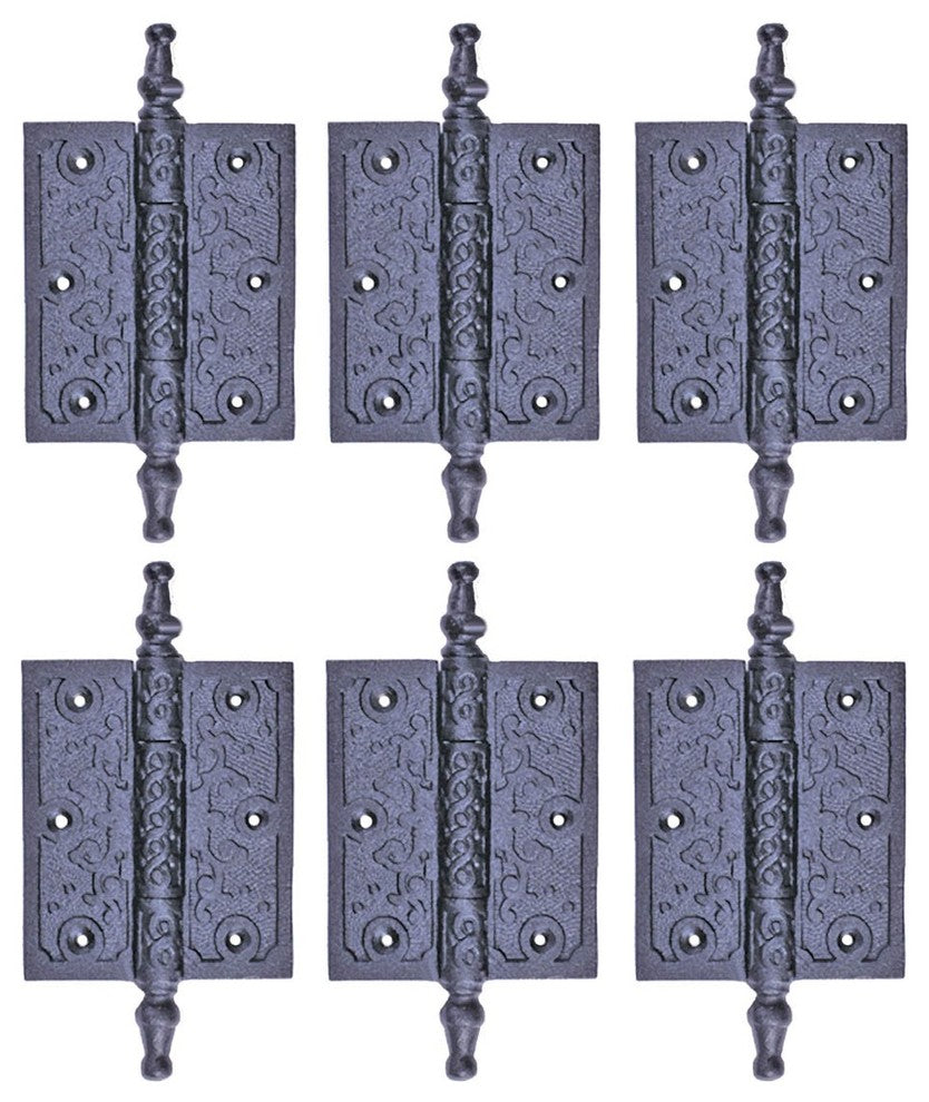 6 Pcs Black Butt Hinge Steeple Tip Wrought Iron 3" W Renovators Supply