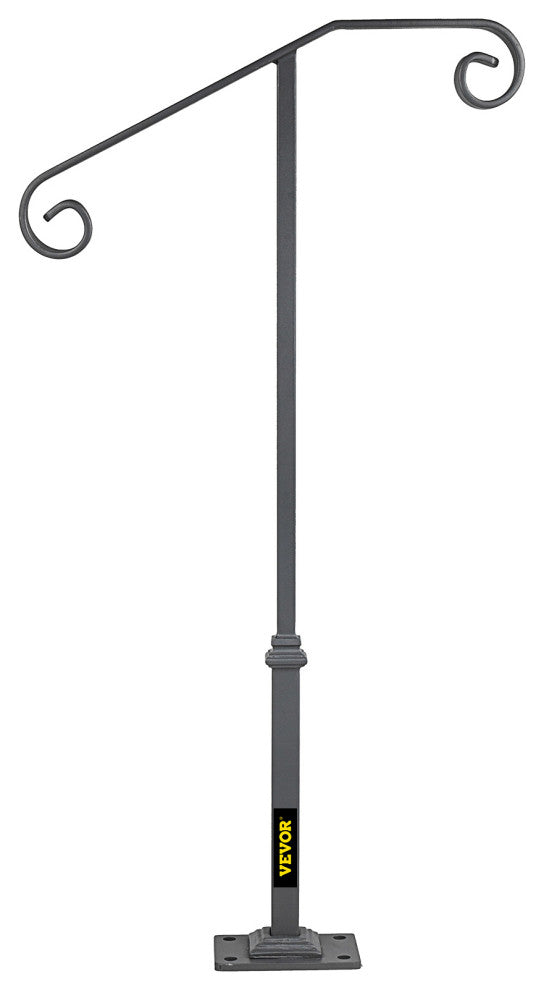 Single Post Handrail Wrought Iron Grab Supports Fits 1 or 2 Steps, Gray