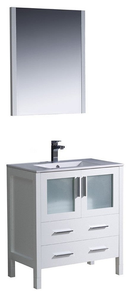 Torino 30" White Modern Bathroom Vanity With Integrated Sink, FFT3071BN