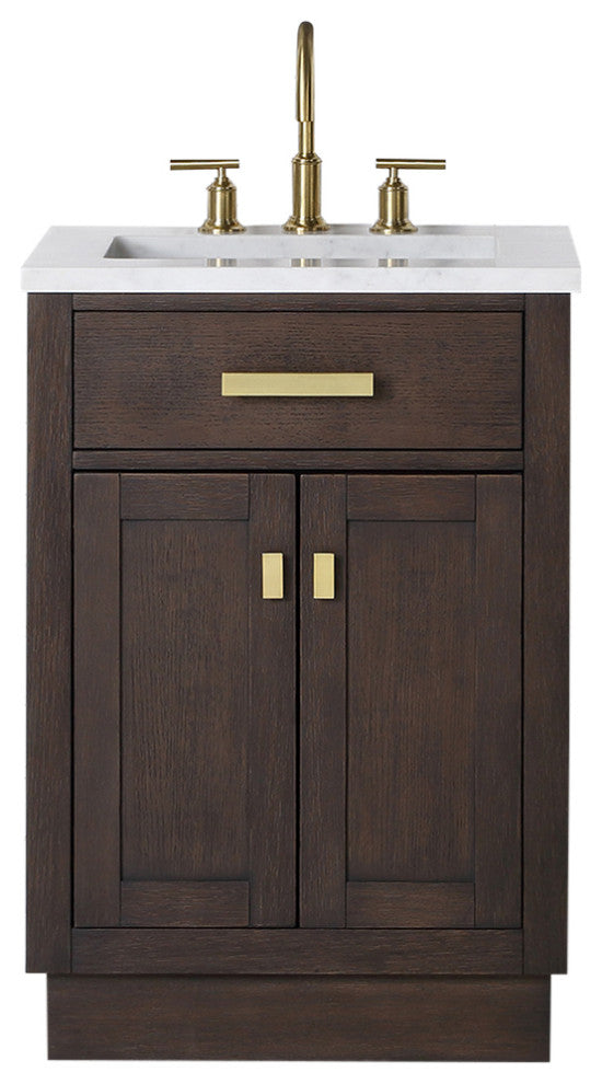 Chestnut 24" Bath Vanity, Brown Oak, Faucet, Satin Gold Hardware