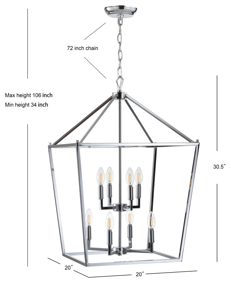 Pagoda Lantern Metal LED Pendant, Chrome, Width: 20"