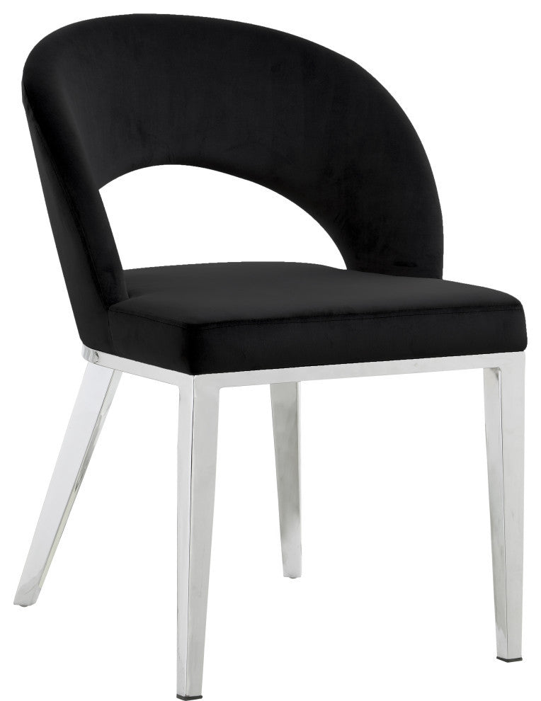 Roberto Velvet Upholstered Dining Chair, Black, Chrome
