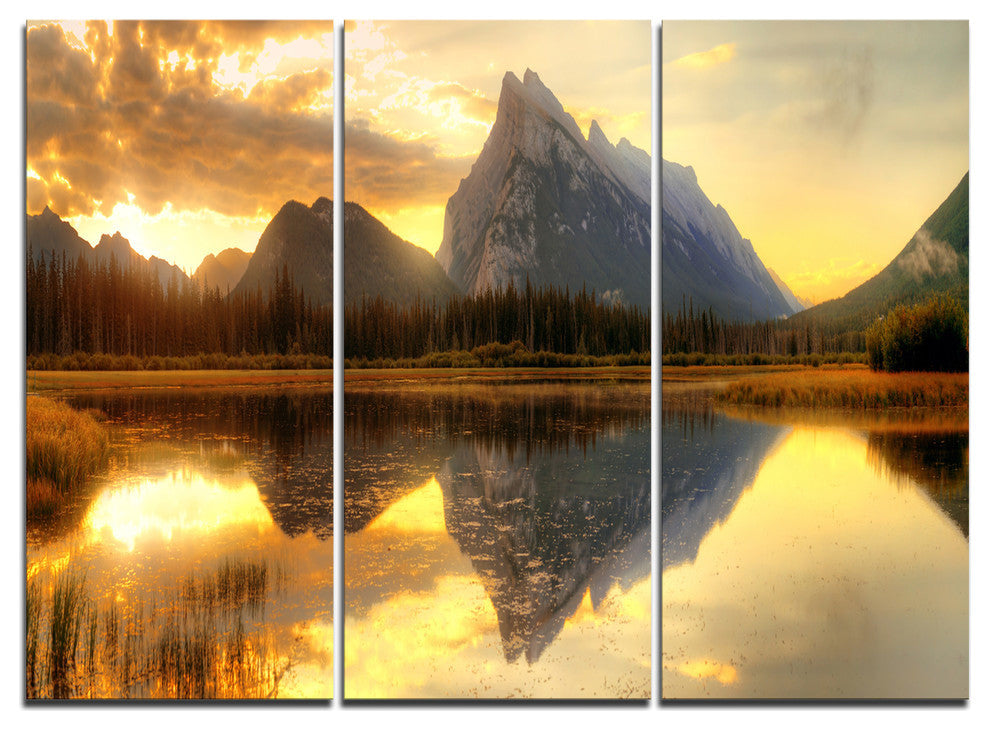 "Vermillion Lake Sunrise in Banff Park" Metal Wall Art, 3 Panels, 36"x28"