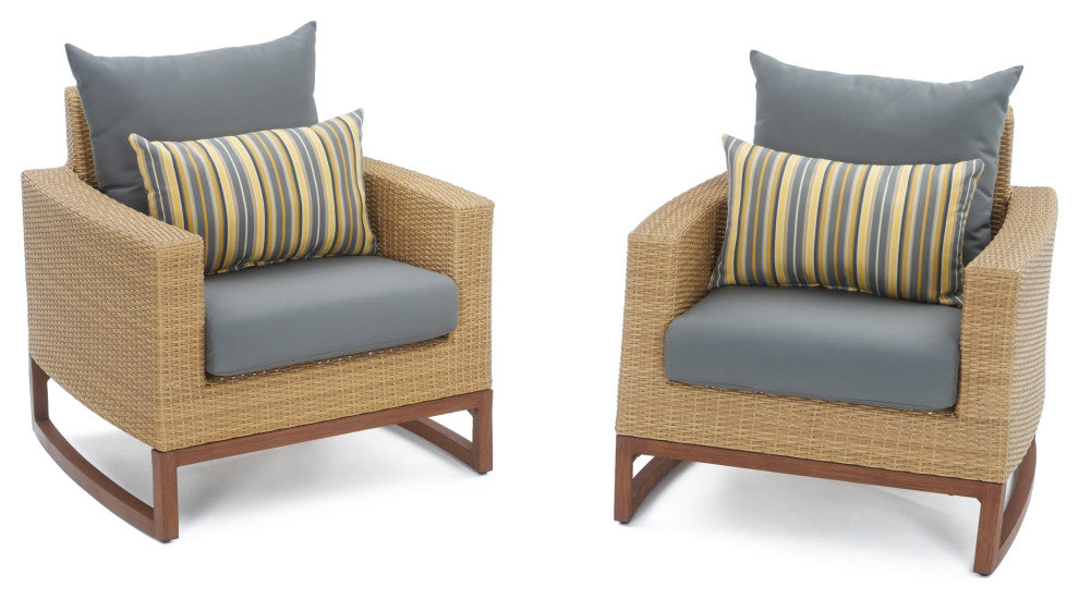 Milea 5 Piece Sunbrella Outdoor Patio Club Chair and Ottoman Set, Charcoal Gray