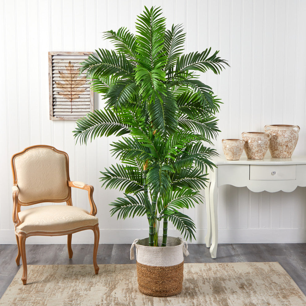 6' Curvy Parlor Artificial Palm Tree, Handmade Natural Jute and Cotton Planter