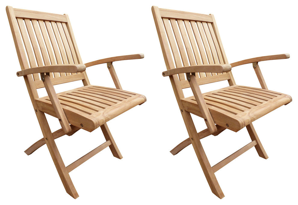 Seven Seas Teak Folding Outdoor Patio Arm Chair, Set of 2