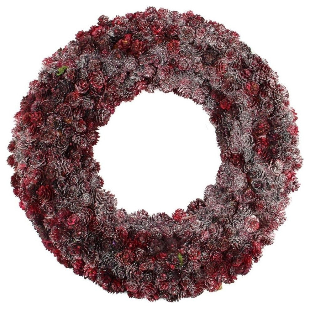 Wine Burgundy Glitter Pine Cone Artificial Christmas Wreath, Unlit, 18"