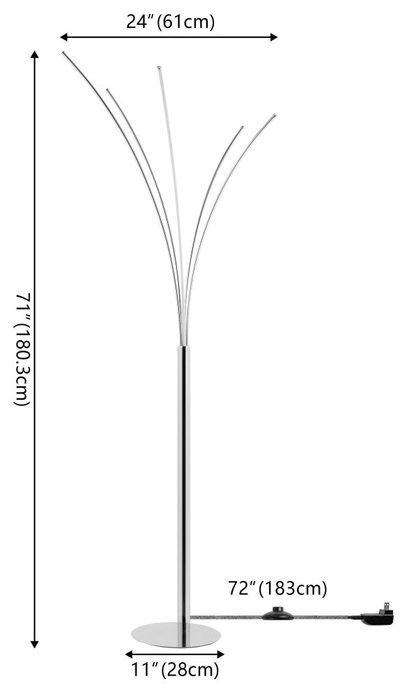 Minimalist Metal 5-Branch Arc Dimmable Integrated LED Floor Lamp, Remote Control