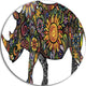 Cheerful Rhinoceros On White, Animal Digital Round Metal Wall Art, 11"