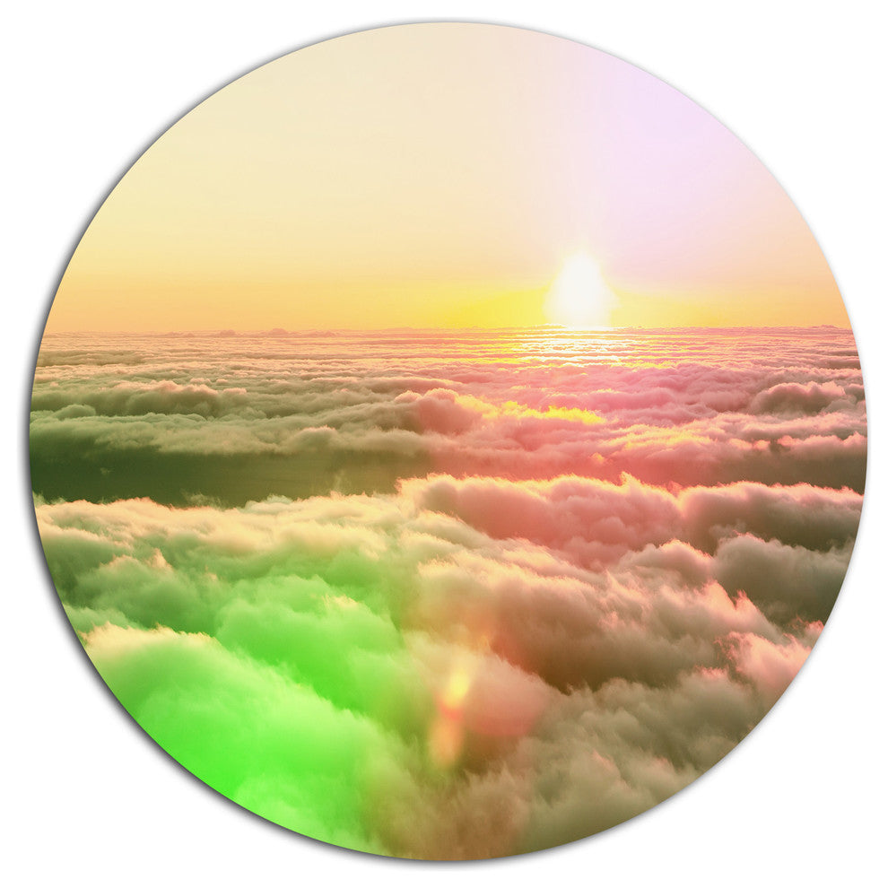 Sunset On Hills Above Clouds, Landscape Large Disc Metal Wall Art, 36"