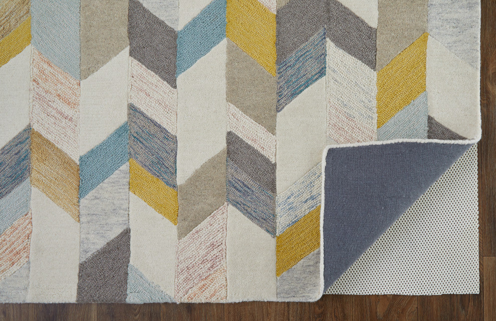 Weave & Wander Oria Tufted Blue/Ivory Rug, Gray/Gold, 5' X 8'