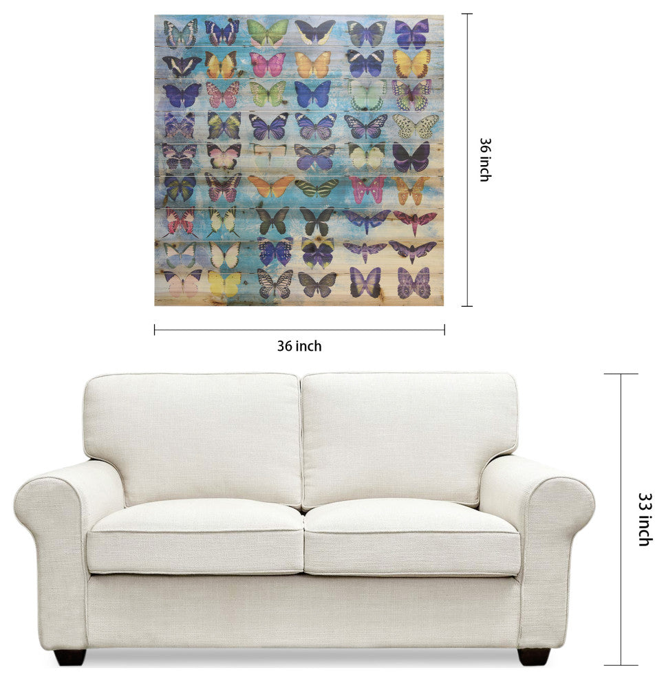 "Butterflies" Wall Art Giclee Printed On Solid Fir Wood Planks