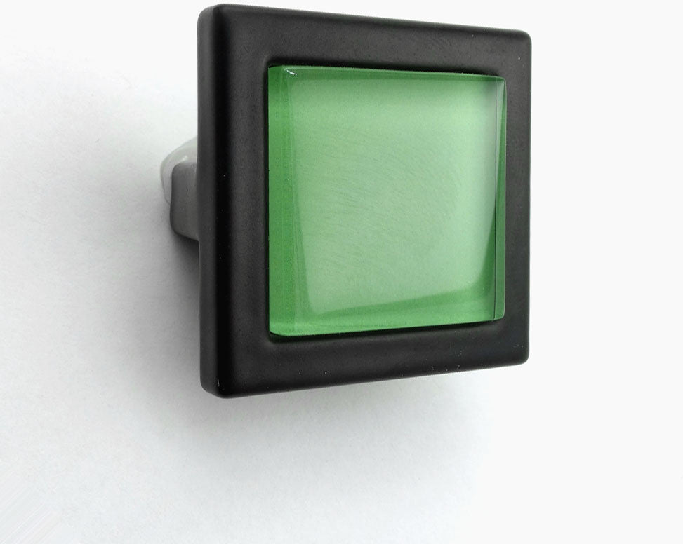Light Fern Green Crystal Glass Black Metal Square Manor Knob