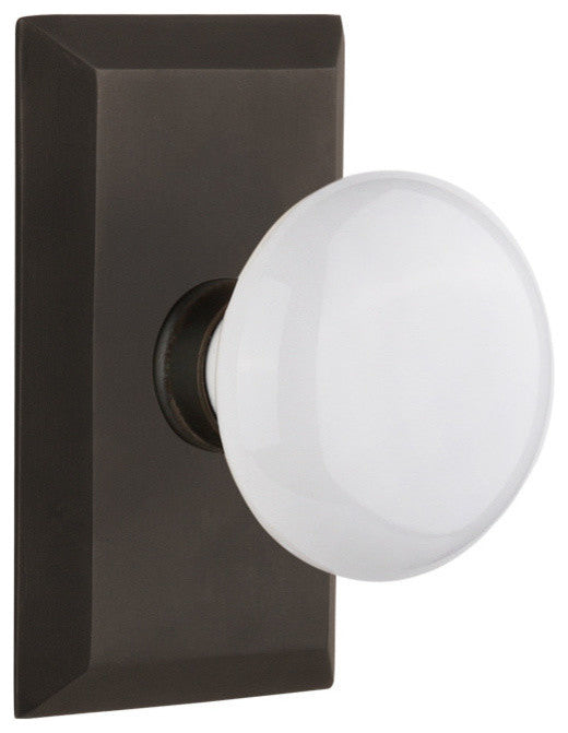 Studio Plate Privacy Poreclain Door Knob, Oil Rubbed Bronze