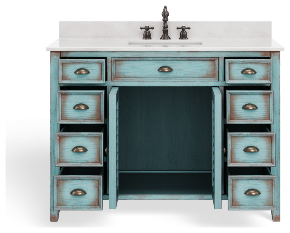 The Aurora Bathroom Vanity, Blue, 47", Single Sink, Freestanding