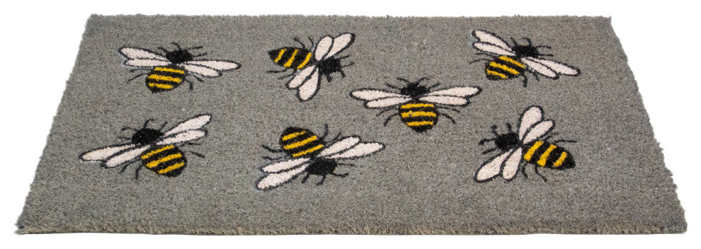 Natural Coir Outdoor Rectangular Bumble Bee Doormat 18"x30"