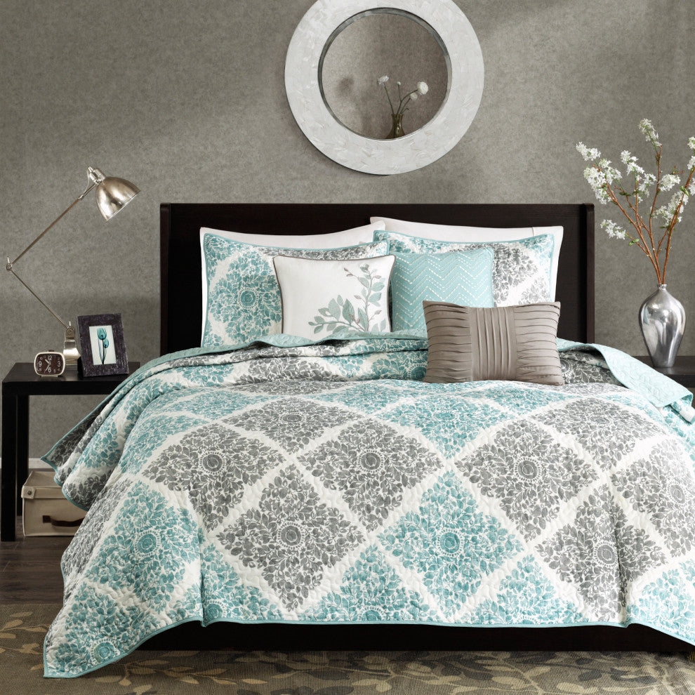 Madison Park Printed Quilted 6-Piece Coverlet Set, Full/Queen