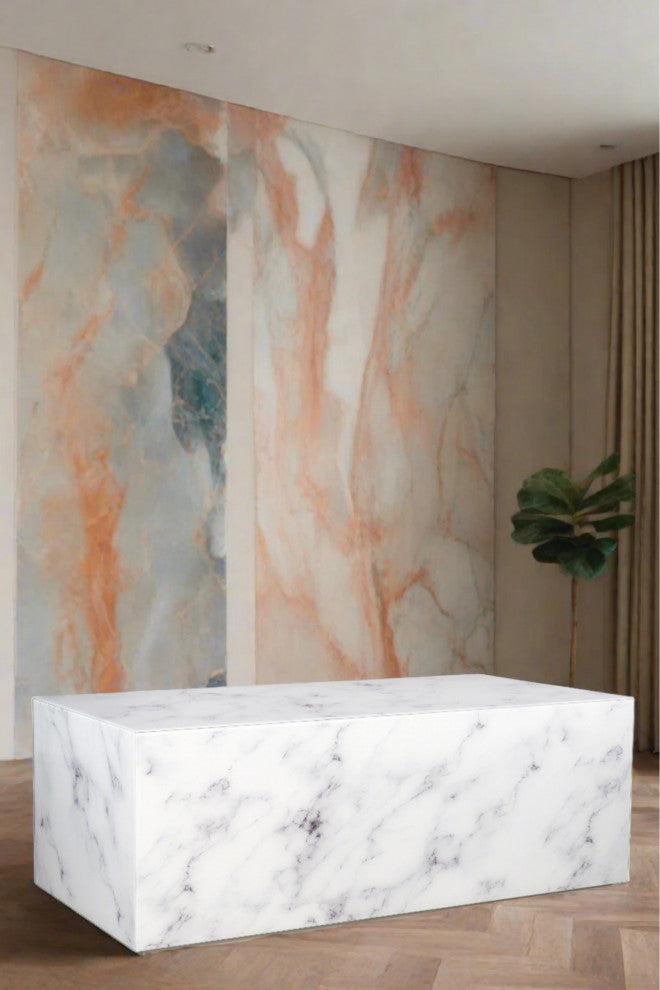 Matteo Marble Design Block Coffee Table, White