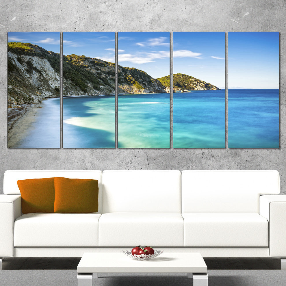 "Portoferraio Sansone White Beach" Seashore Wall Art, 5 Panels, 60"x28"
