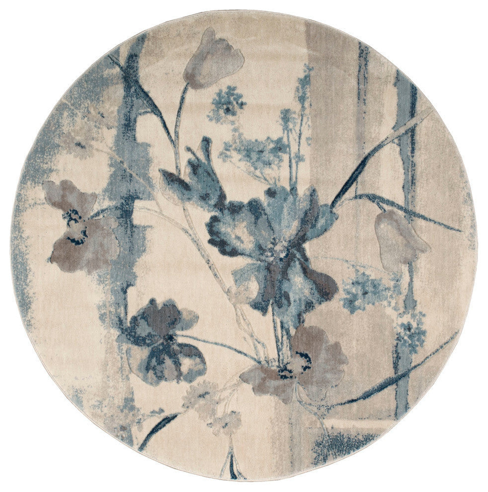 Nourison Somerset 5'6" x Round Ivory/Blue Farmhouse Indoor Area Rug