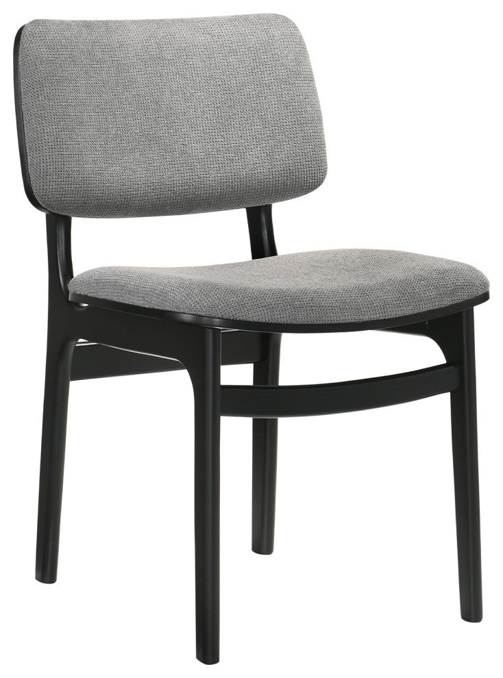 Lima Wood Dining Accent Chairs, Black Finish and Gray Fabric, Set of 2