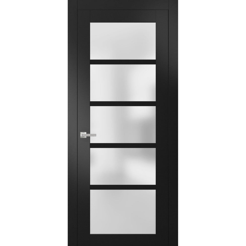 Solid French Door Frosted Glass | Quadro 4002 Black Matte | -30 x 80