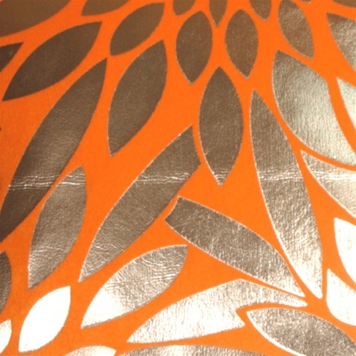 Pillow Decor - Metallic Floral Bright Orange Rectangular Throw Pillow