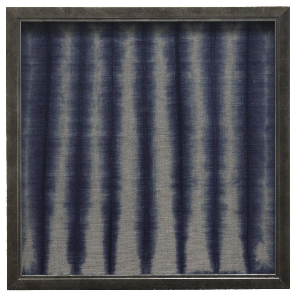 Shibori Indigo # 7 On Linen, Pewter Shadowbox