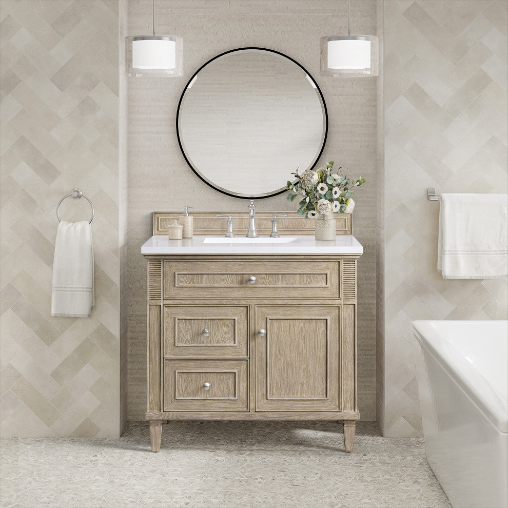 Lorelai 36" Single Vanity, Oak, 3 CM White Zeus Top