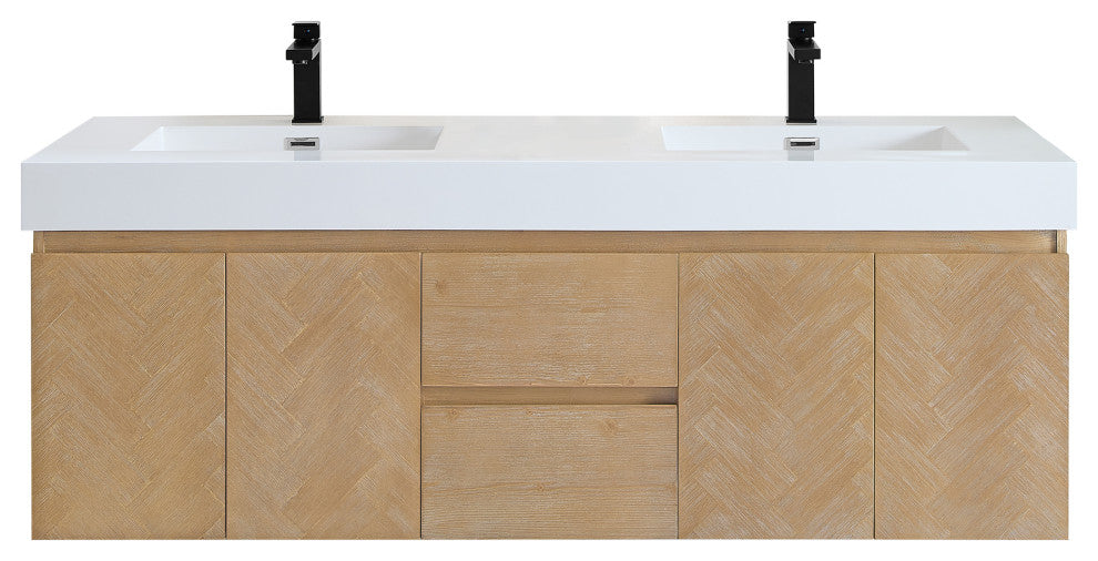 Siena Wall-mounted Single Bath Vanity, Light Brown, 60inch, No Mirror