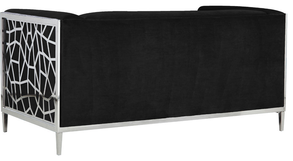 Opal Velvet Upholstered Loveseat, Black