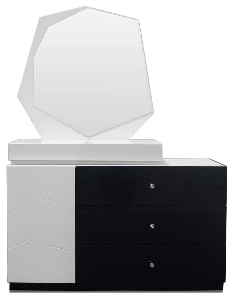 Modern White and Black Dresser and Mirror, 2-Piece Set