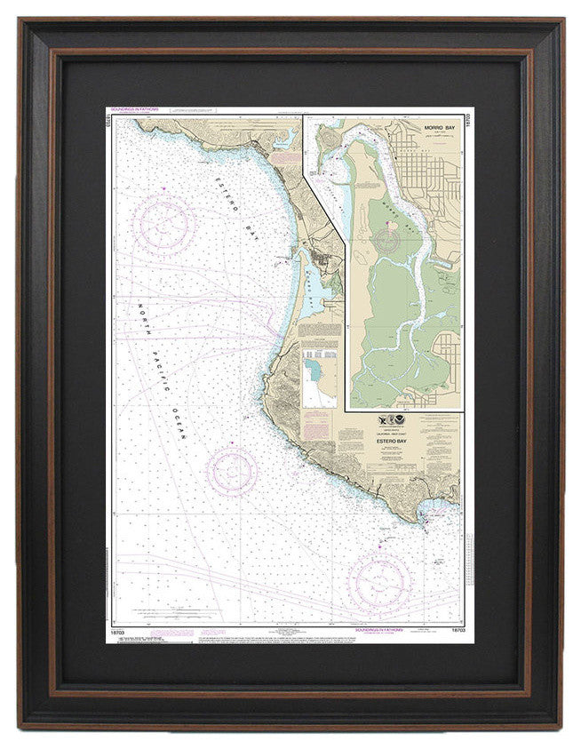 Framed Nautical Chart; Estero and Morro Bay