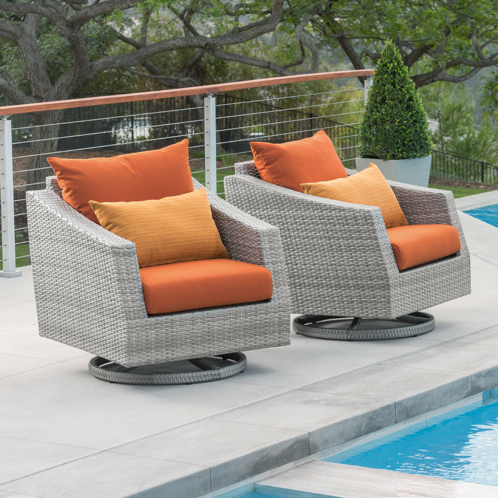 Cannes 2 Piece Aluminum Outdoor Patio Motion Club Chairs, Tikka Orange
