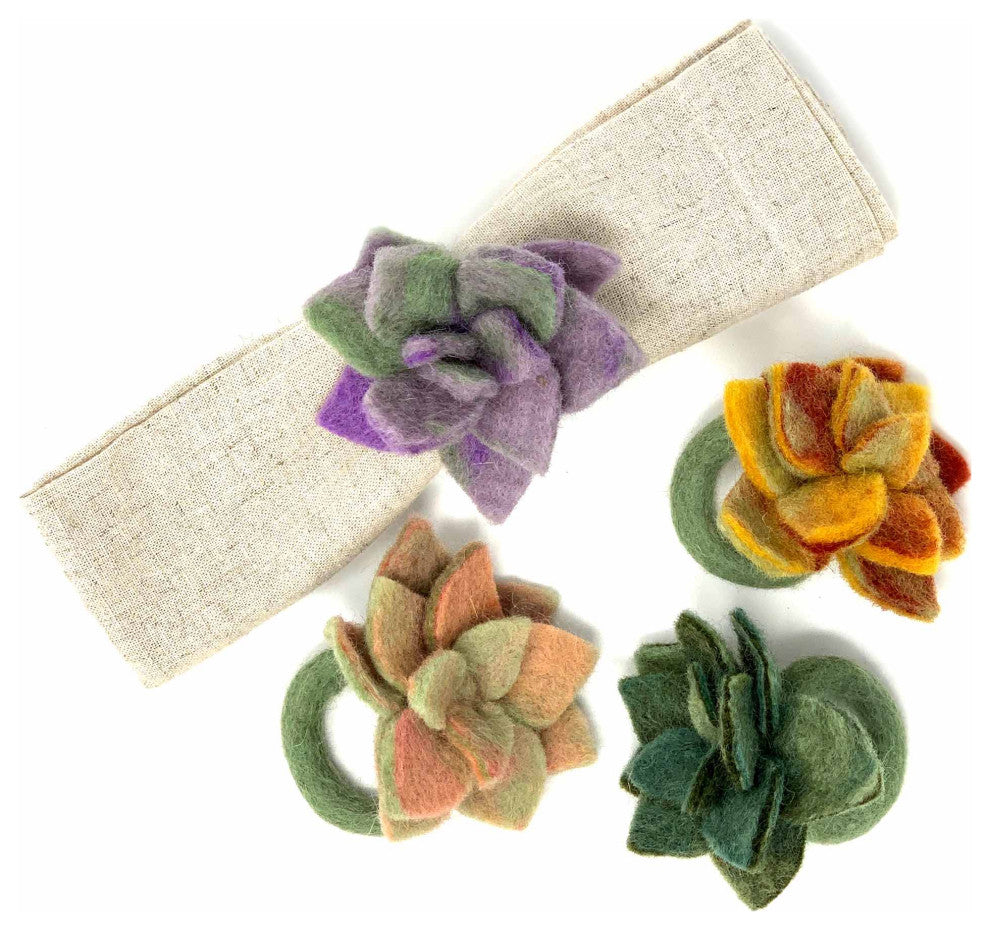 Felt Succulent Napkin Rings, Set of 4
