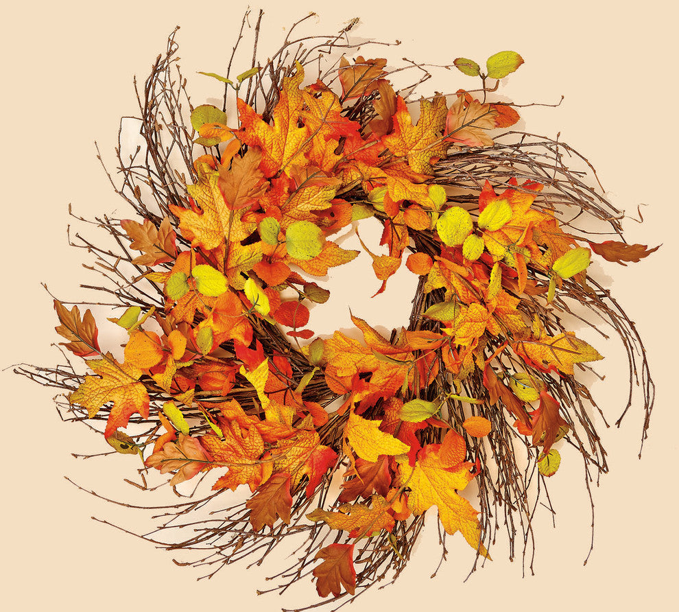 24" Wild Fall Leaf Twig Wreath