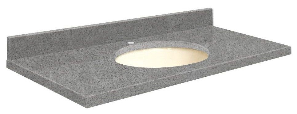 Quartz 31"x19" Vanity Top, Single Faucet Hole, Urban Grey, Biscuit Bowl