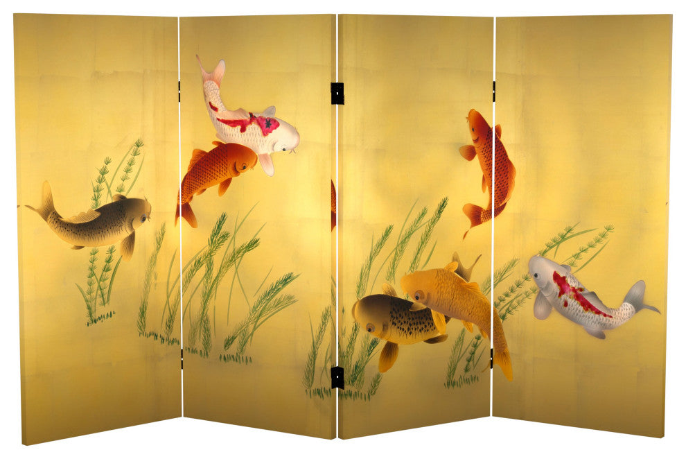 3' Tall Double Sided Seven Lucky Fish Canvas Room Divider