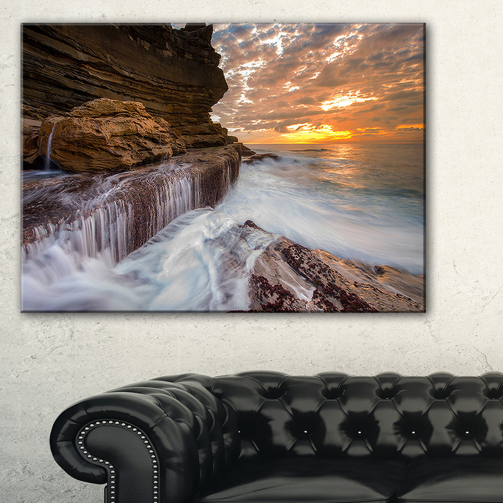 "White Sea Waters At Coogee Beach" Seashore Canvas Print, 32"x16"