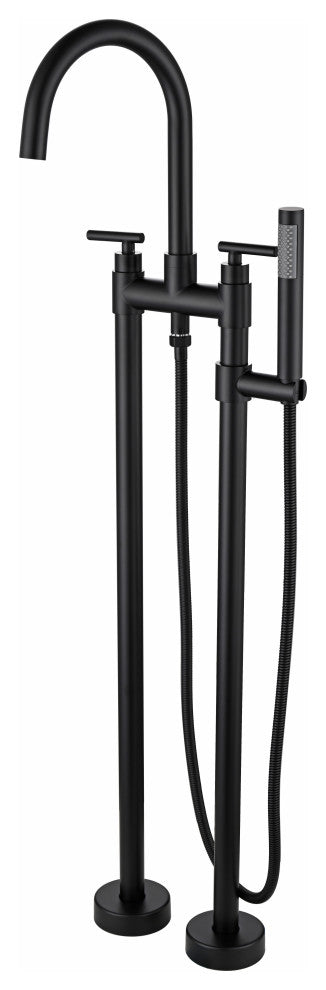 CastelloUSA Saturn Double Handle Clawfoot Tub Filler Faucet, Matte Black, Standard Handle