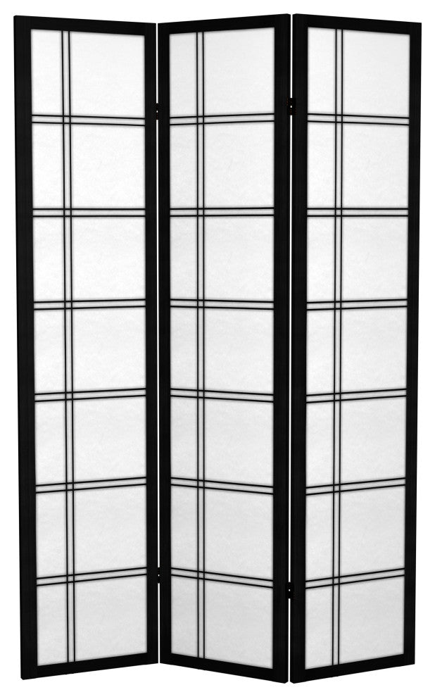 6' Tall Canvas Double Cross Room Divider, Black, 3 Panels