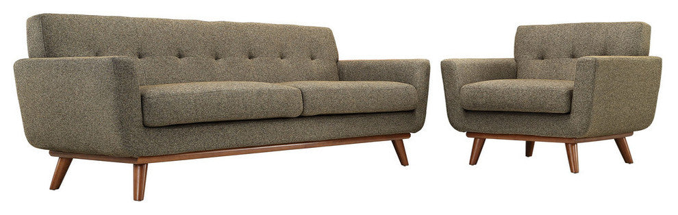 Modern Contemporary Armchair and Sofa, 2-Piece Set, Oatmeal