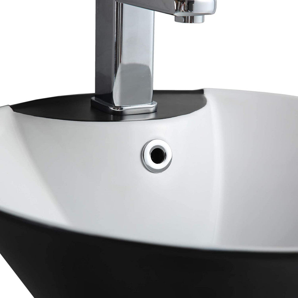 Elegant One-Piece Pyramid Pedestal Sink, Vitreous China, Black