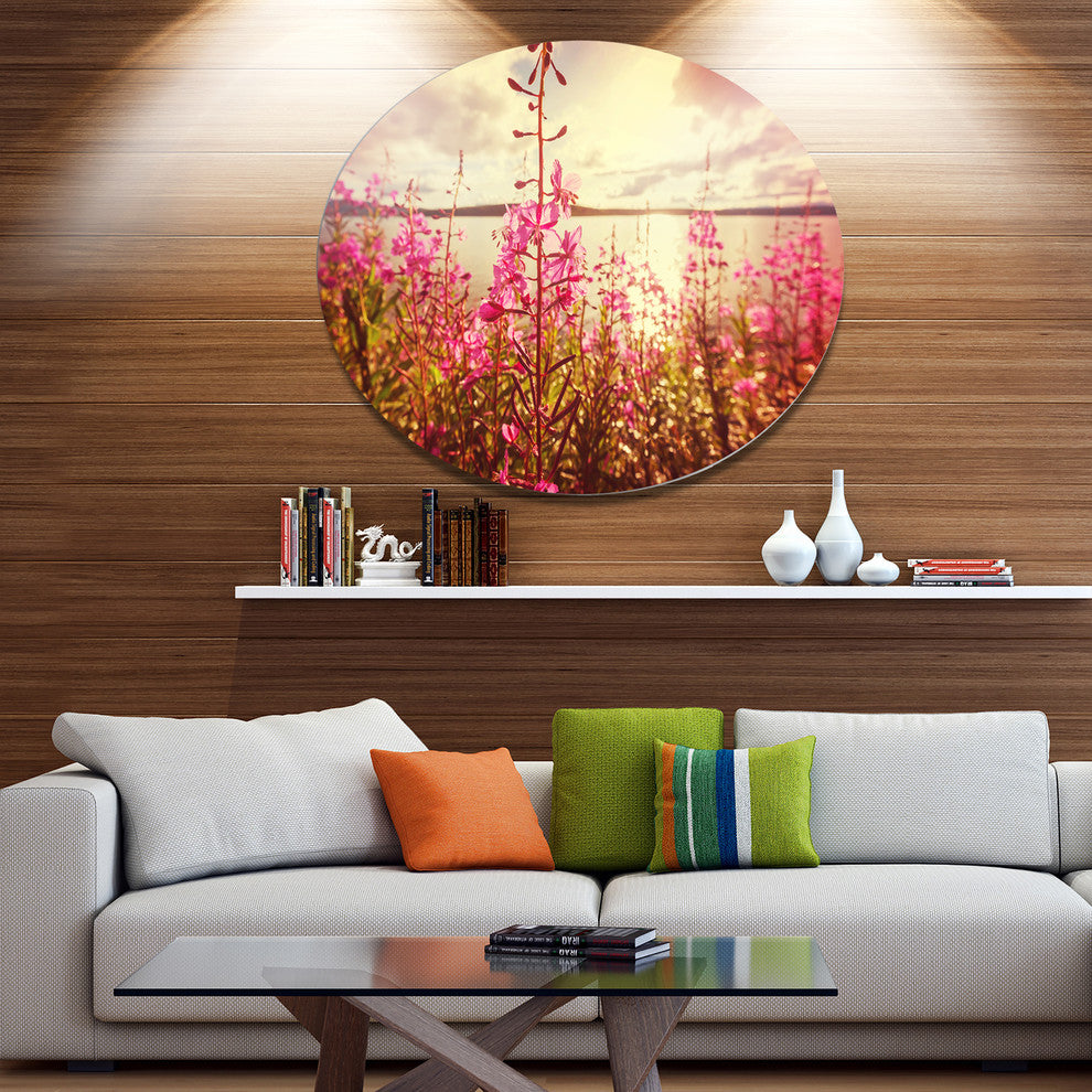 Meadow With Purple Flowers Alaska, Floral Disc Metal Artwork, 23"