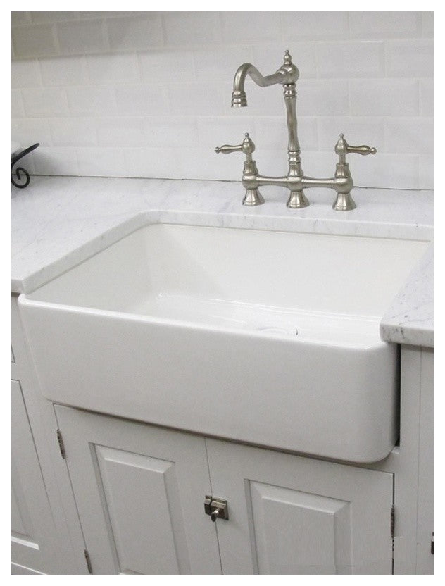 Fine Fixtures White Fireclay Farmhouse Butler Kitchen Sink, 23.5"