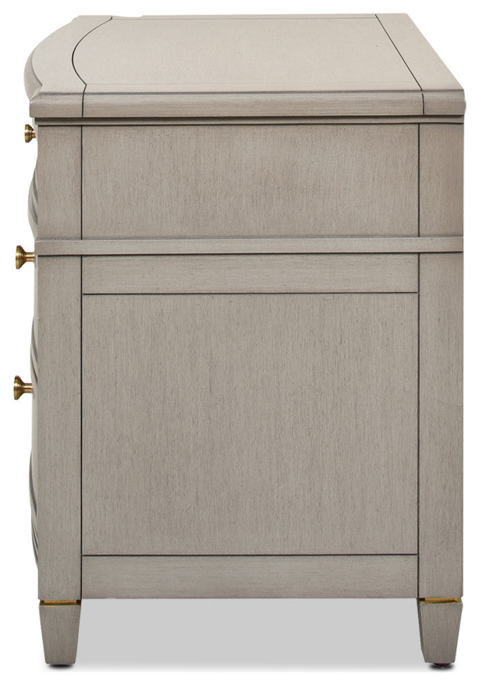 Dauphin Solid Wood 3-Drawer Gold Accent End Table, Gray Cashmere